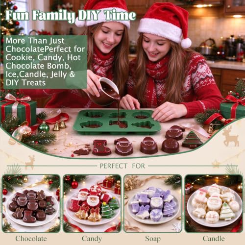 BRIOCET 2 Pack Christmas Silicone Molds Large Xmas Baking & Soap Molds - Green, 12 Cavities
