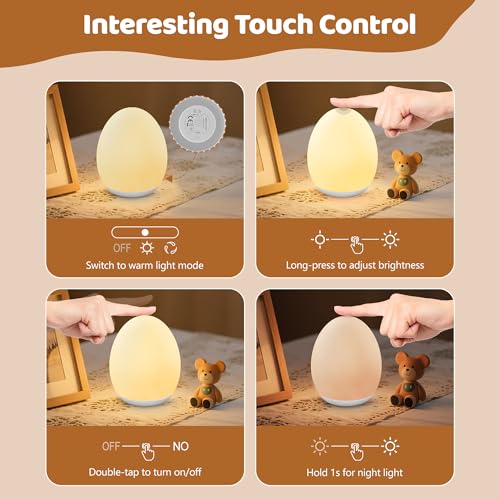 MediAcous Kids Night Light, Silicone Egg Lamp with Touch Control & Timer