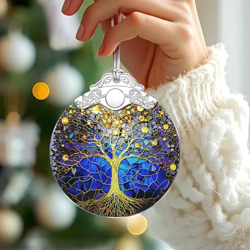 Vibrant Tree of Life Stained Glass Ornament - Christmas Holiday Decor Gift