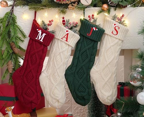 Personalized 18-Inch Cable Knit Christmas Stocking with Embroidered Initial