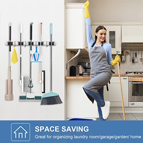 2 Pack Stainless Steel Broom and Mop Holder Wall Mount Organizer