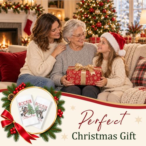 Western Christmas Kitchen Towels - Tree Hand Towels for Bathroom, Cowgirl Cowboy Decor, 16x24 (Set of 2) Santa-13