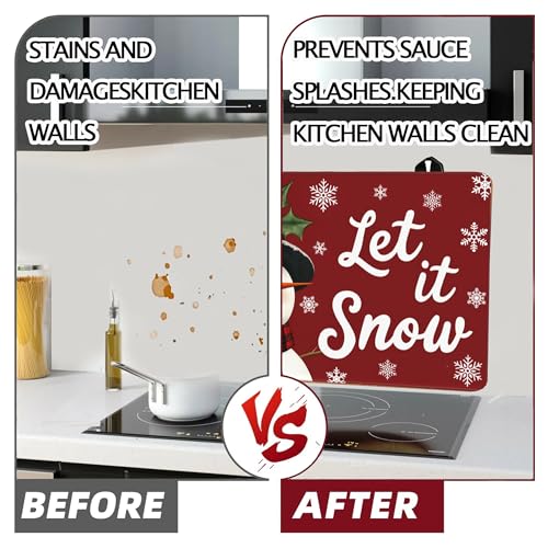 Red Let It Snow Stove Top Cover for Electric Cooktop 28x20 Inches Christmas Kitchen Decor