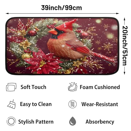 oooJHooo A-73 Christmas Cardinal Red Anti-Fatigue Door & Kitchen Mat 20x39"