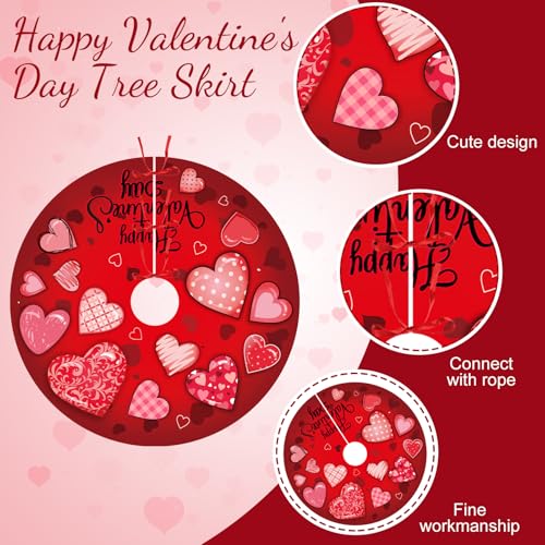 48-Inch Valentine's Day Heart Tree Skirt - Red & Pink Holiday Mat Decor