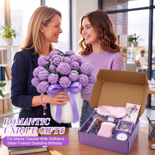 Vesici Purple Crochet Rose Bouquet Blanket Get Well Gift for Women