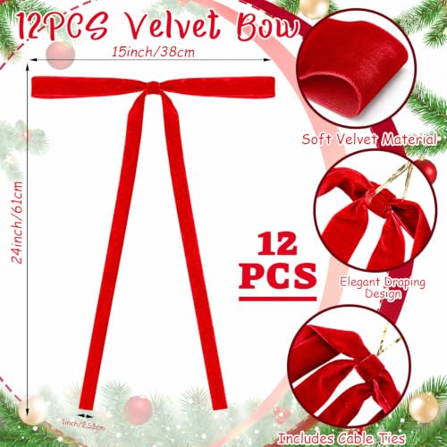 TAOYE 6-Pack Long Red Velvet Christmas Bows 15 x 24 in – Single-Sided Decorative Ornaments