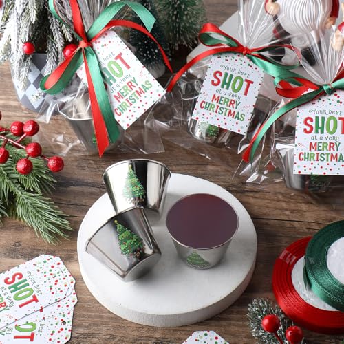 Widecook 24-Pack Christmas Shot Glasses Set with Tree Design, Gift Bags & Cards (Christmas Tree)