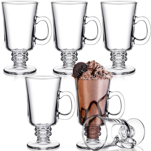 Patelai 6-Pack Irish Coffee Mugs 8oz Clear Glass Cups with Handle for Hot & Cold Beverages