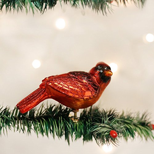 Resting Cardinal Hand-Blown Glass Christmas Tree Ornament, Hand-Painted