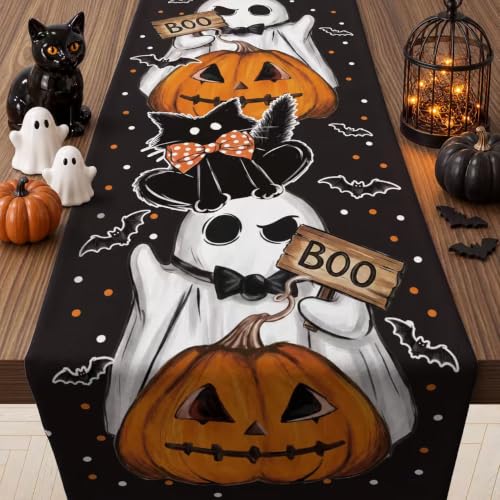 OHOME Boo Halloween Table Runner for Party & Home Decor - Spooky Ghosts & Pumpkins