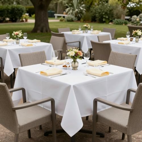 Square White Tablecloth 54x54 Inch, 2-Pack Washable Polyester Table Cover