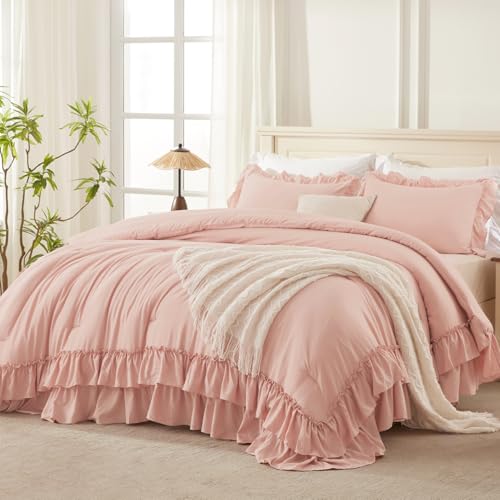 Blush Ruffle Queen Comforter Set - 3 Pieces, Soft Polyester Bedding