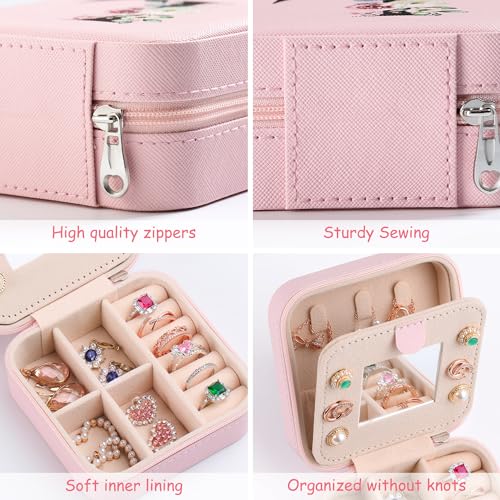 Travel Jewelry Box for Women and Girls - Small Case with Initial A-Z (Pink, M) - Teacher Gifts by AYGXU