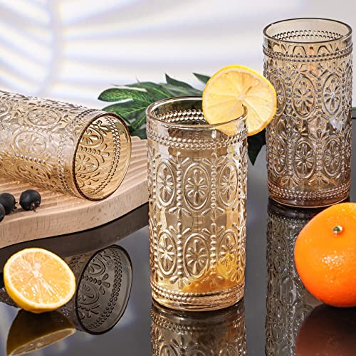 Darlion Amber 12oz Vintage Highball Glasses Set of 6 - Retro Crystal Clear Drinkware