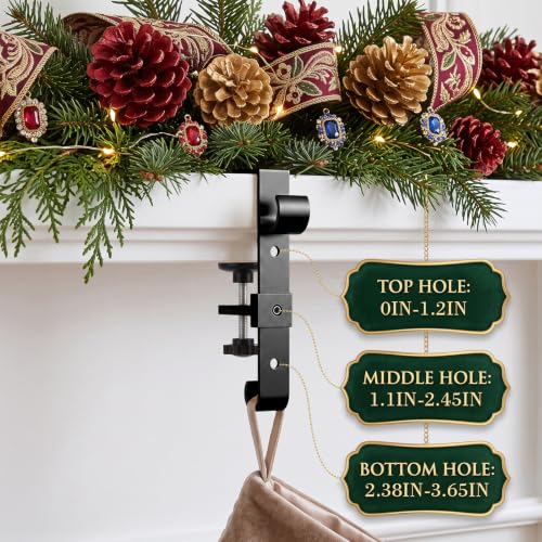Acrridi 2-in-1 Adjustable Stocking Holder for Mantle, 4pcs Black - No-Tool Garland Hanger