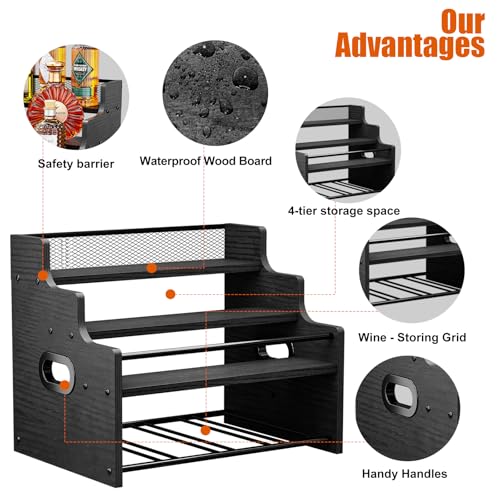 4-Tier Wood Display Shelf, Modern Countertop Liquor & Syrup Organizer