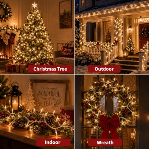 Xeekeehii Warm White 2-Pack 21Ft Christmas String Lights - 100 Incandescent Bulbs