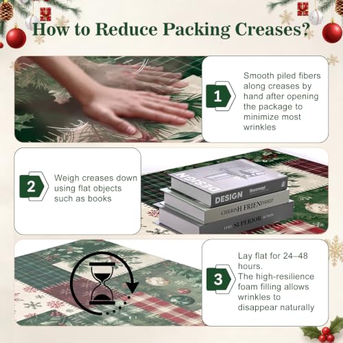 AtawLege 6' x 9' Christmas Area Rug - Red & Green Patchwork w/ Snowflake & Pine