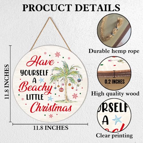 Beach Christmas Decor Door Sign Beach Christmas Wooden Wreath - 11.8in