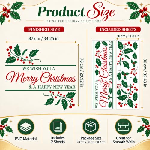 Merry Christmas Wall Decal - Removable 34.25 x 29.92 in Holiday Sticker Set