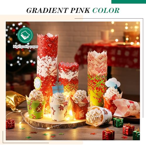 Reallnaive 500-count Tulip Cupcake Liners Christmas Patterns – Greaseproof Bake Cups, 2.17in x 3in (Variation: Cute)