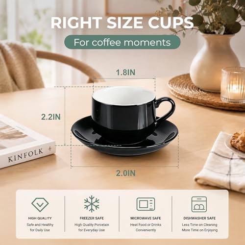 RENEWREVITAL Black Espresso Cups Set of 4, 3 oz Double Shot Coffee Cups