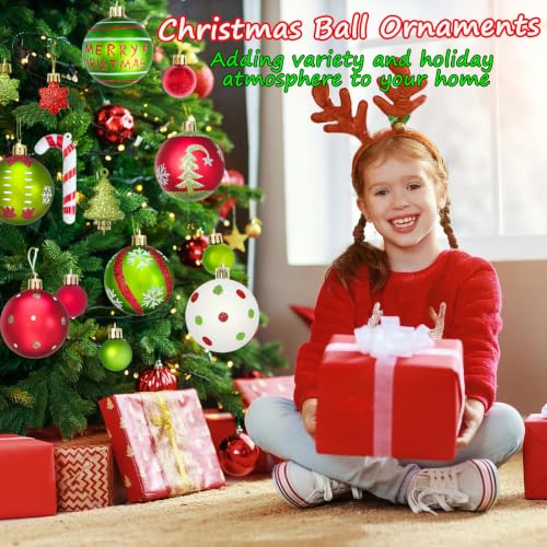 Suphan 51-Piece Christmas Ornaments Set – Red Green White Shatterproof Balls & Candy Canes