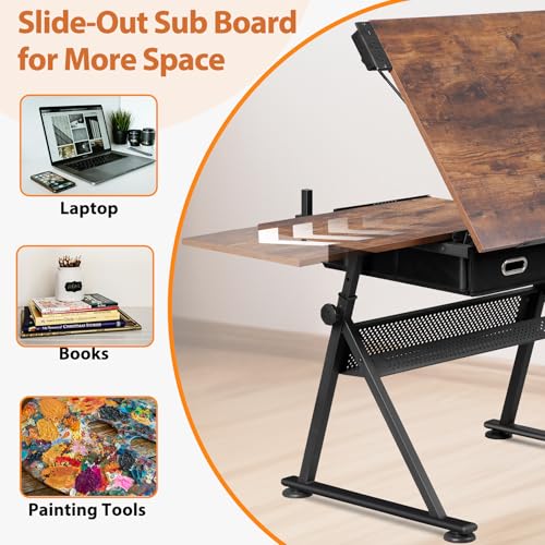 Adjustable Drafting Table Set with Charging Station and Stool