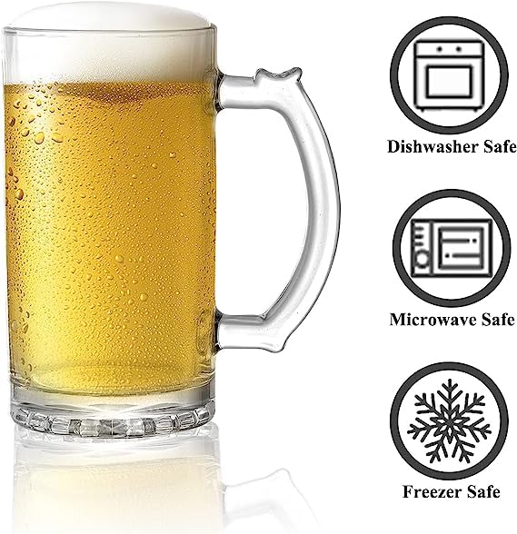 8-Pack 16 Oz Glass Beer Mugs with Handles and Stainless Steel Straws