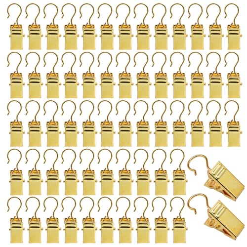 60 Pack Heavy Duty Alligator Clips, Gold Metal Hooks for String Lights & Decor