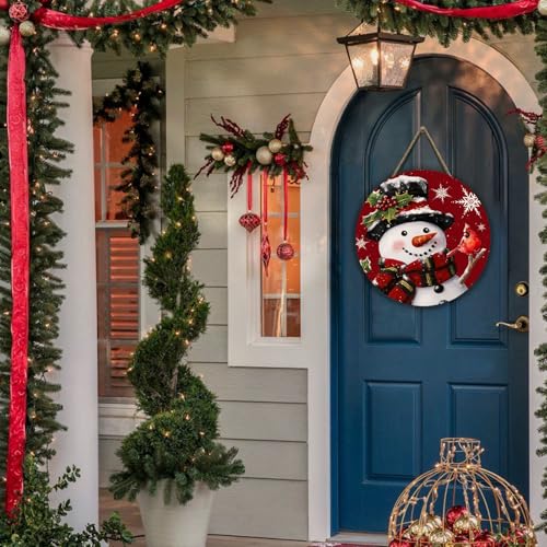 Dacawin Snowman Xmas Door Sign - Cardinal & Snowflakes Holiday Wall Decor
