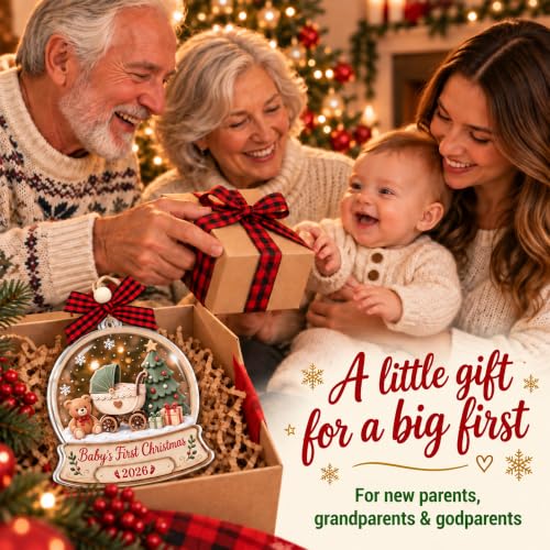 Baby's First Christmas Snow Globe Ornament 2026 - Keepsake, Wooden & Acrylic