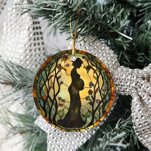 Personalized Pregnant Woman Christmas Ornament Ceramic Holiday Decor with Custom Text - HYPESTYLE