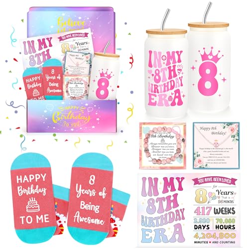 Launrada 8 Year Old Girl Birthday Gift Set - Trendy 8th Birthday Accessories & Toys (8 Year Old Style)