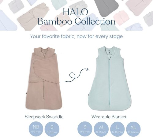 HALO SleepSack Swaddle - SuperSoft Bamboo Viscose, 3-Way Adjustable Design, 2 TOG, 2-Way Zipper