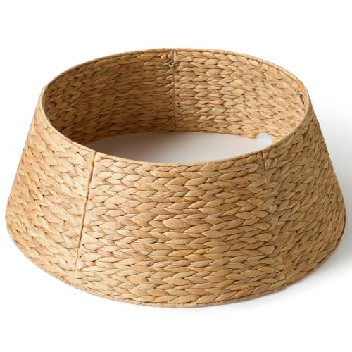 HAPPYCLUB 28in Christmas Tree Collar - Natural Woven Hyacinth Rattan Basket for 6ft-7.5ft Trees