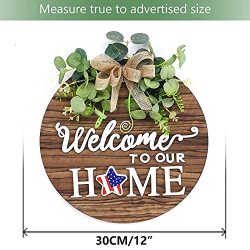 Interchangeable Welcome Sign Front Door Wreath - 12-Inch Rustic Wood Decor