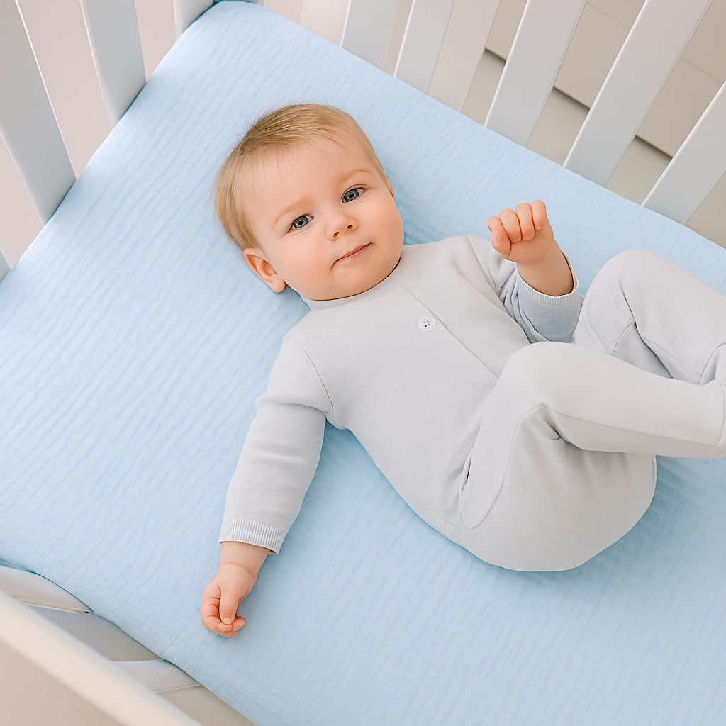 Extra Soft Muslin Fitted Crib Sheets 100% Cotton Baby Crib Sheets for Standard Crib Mattress | 28 X 52 Inches