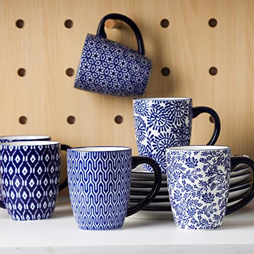 Selamica Vintage Blue 16 oz Ceramic Coffee Mug Set of 6 - Dishwasher & Microwave Safe