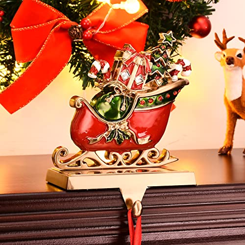 WeddPtyFr 2-Pack Reindeer Stocking Holders Antique Gold | Non-Slip Mantel Hangers
