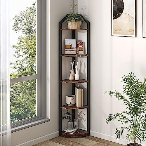 5-Tier Industrial Corner Bookshelf, 70-Inch Tall Storage Display Stand