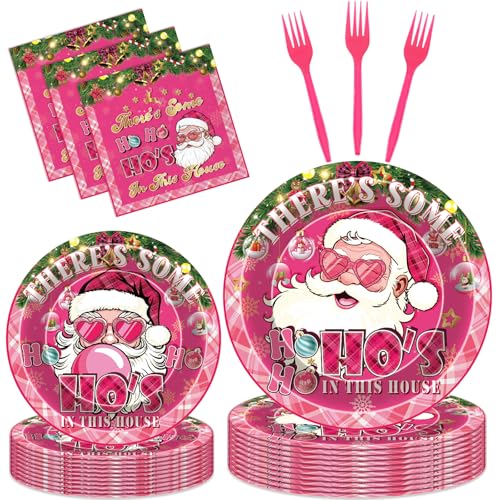 Pink Ho Ho Hos Christmas Party Decorations Set — 96 Pcs Xmas Supplies for Indoor Holiday Celebration
