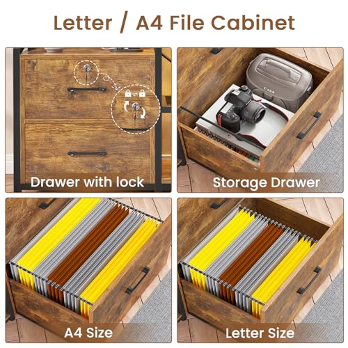 2-Drawer Filing Cabinet with Power Strip, RGB LED Lights and Open Shelving