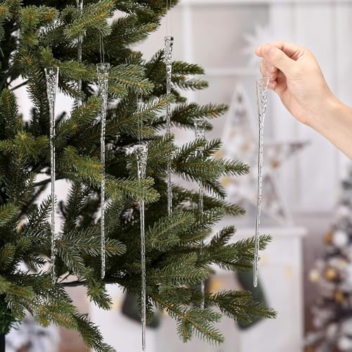 8 Pcs 11-Inch Clear Glass Icicle Ornaments for Christmas Tree Decoration