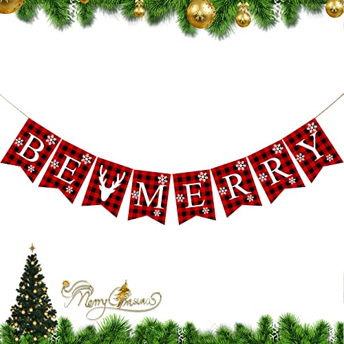 Rustic Burlap Christmas Banner - Be Merry Holiday Hanging Decorations