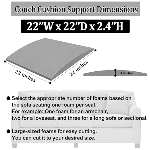 Sofa Cushion Support for Sagging Seats - 22x22 Inch High-Density Foam (3 Pack)