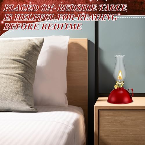 Vintage Kerosene Oil Lamps - 8 Inch Rustic Glass Lantern Set of 2 (Red)