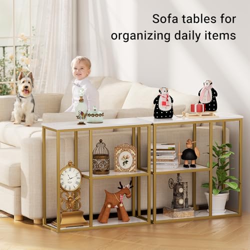 31.5-inch Narrow Console Table with 3-Tier Storage Shelves