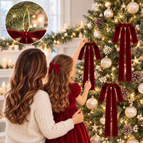 Milimot Burgundy Velvet Christmas Bows 15 x 24 in, 6-Pack (1 in Ribbon) - Pre-Tied